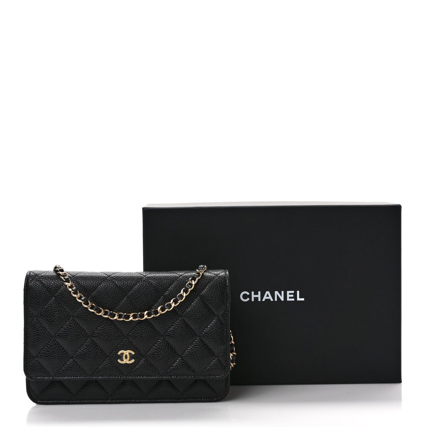 Caviar Quilted Wallet on Chain WOC Black