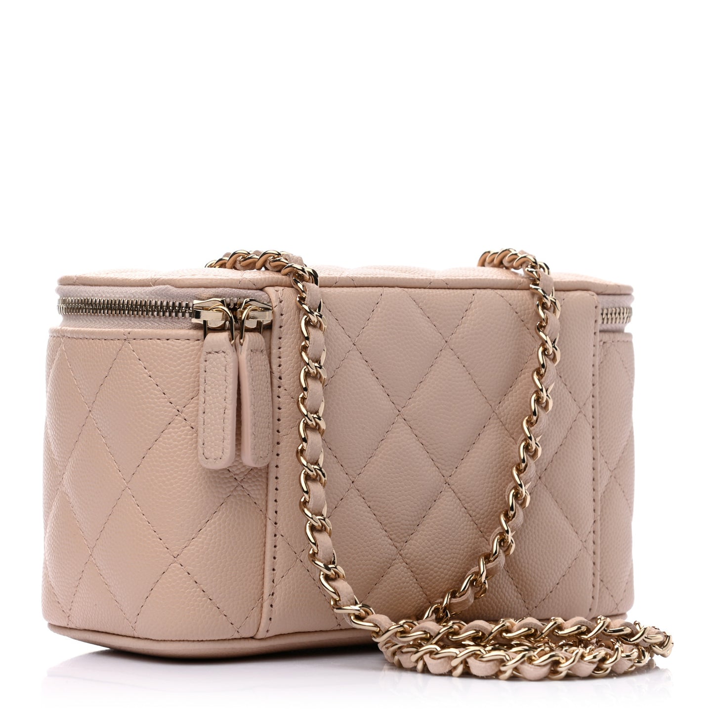 Caviar Quilted Small Vanity Case With Chain Light Beige