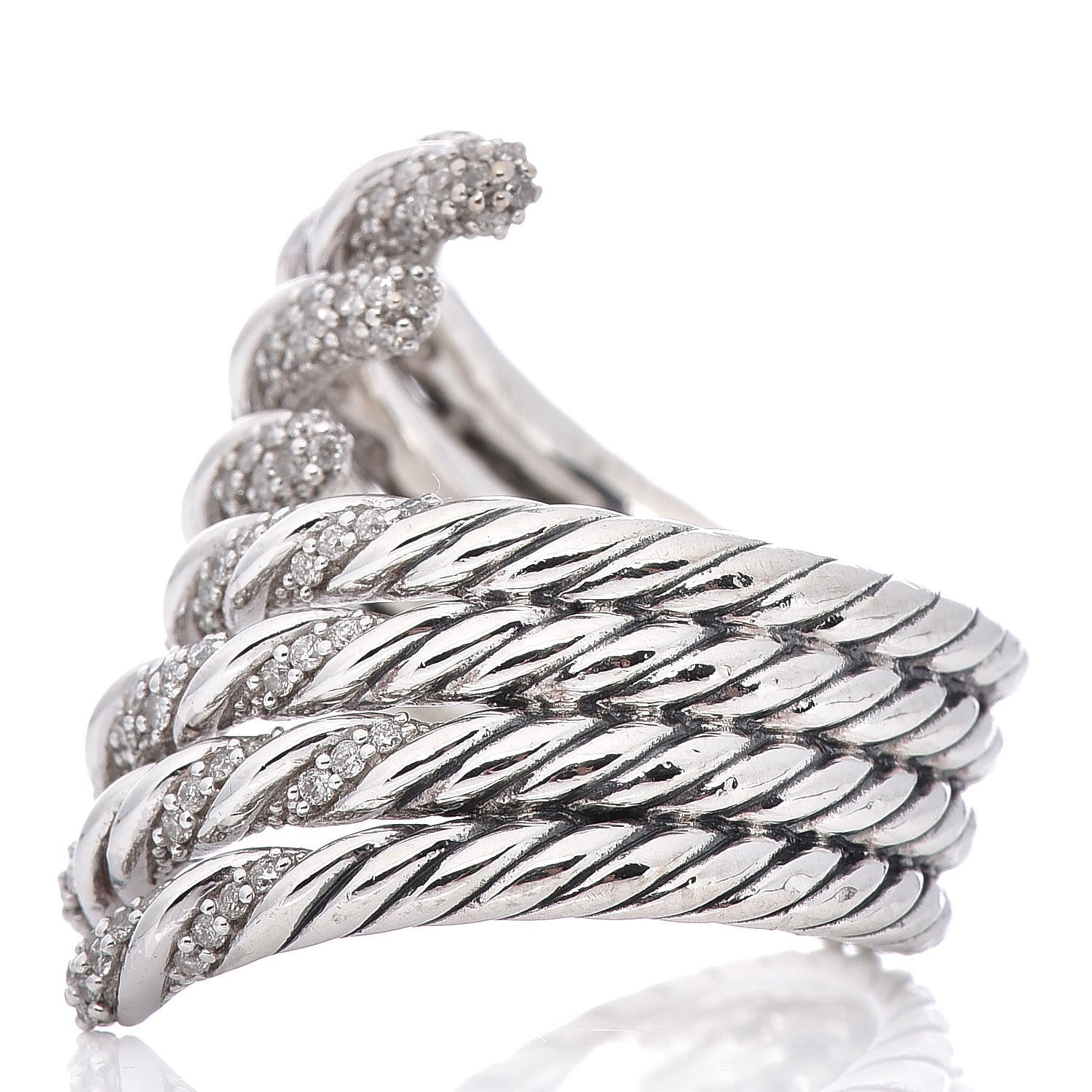 David Yurman Sterling Silver Diamond Willow Open Four Row Ring 45.5 3.5 3 of 6