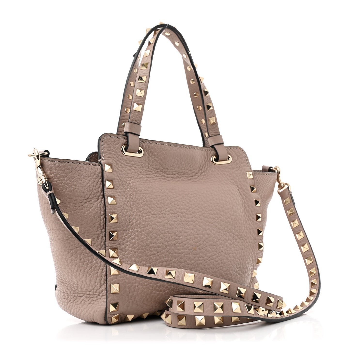 Pebbled Calfskin Mini Rockstud Tote Poudre