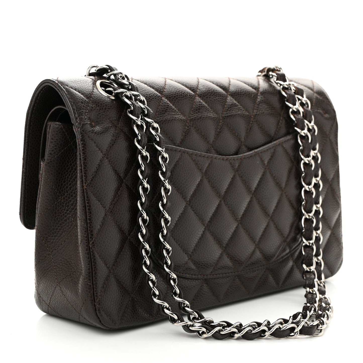 Caviar Quilted Medium Double Flap Brown