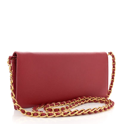 Prada Saffiano Metal Oro Chain Wallet Fuoco 3 of 9
