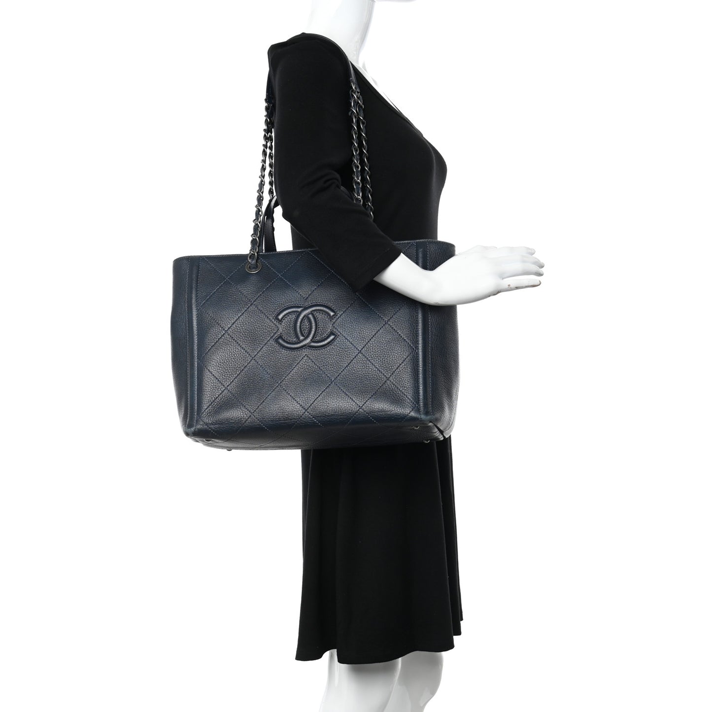 Deerskin Stitched Medium CC Shopping Tote Navy