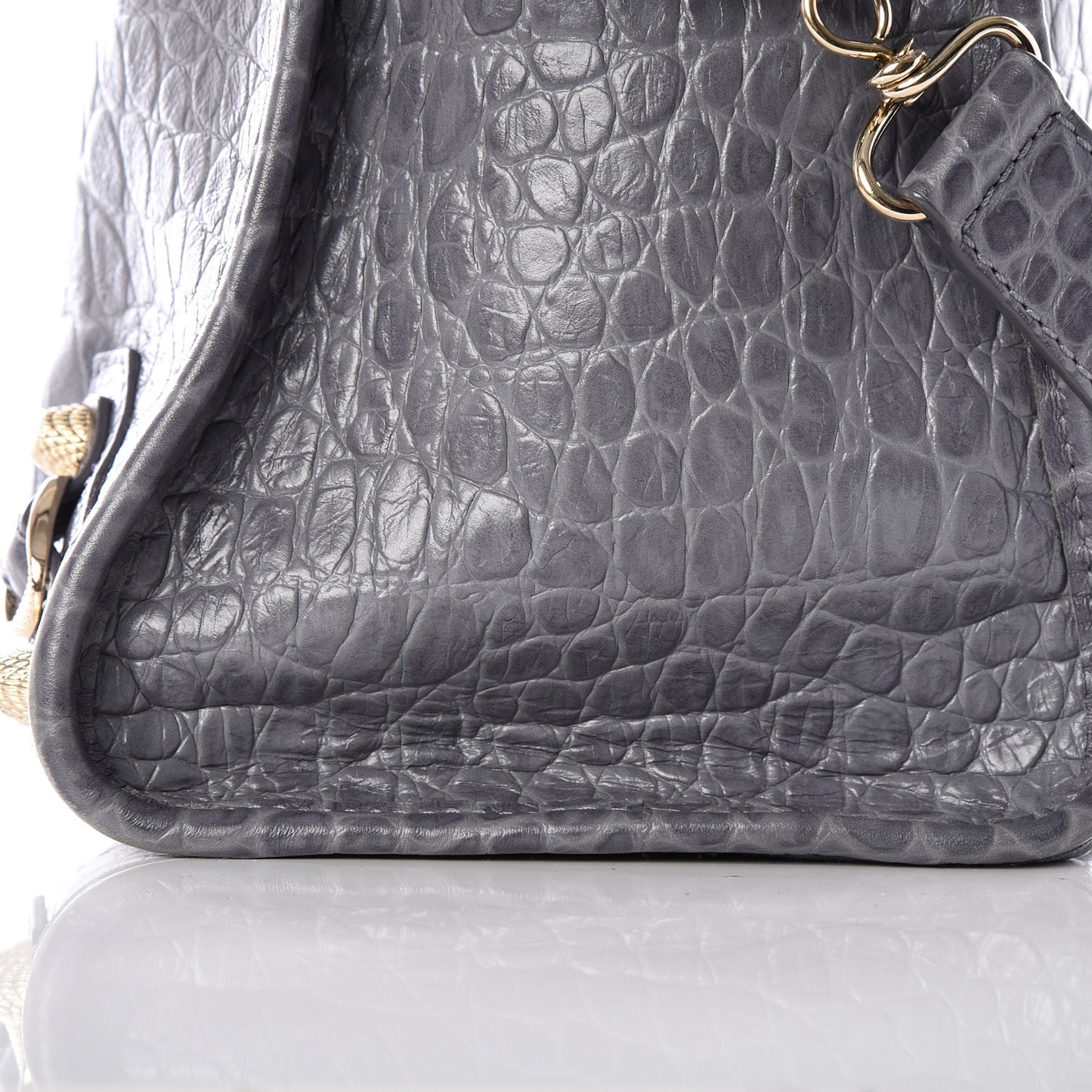 Calfskin Crocodile Embossed Giant 12 Gold Hardware City Gris Beton