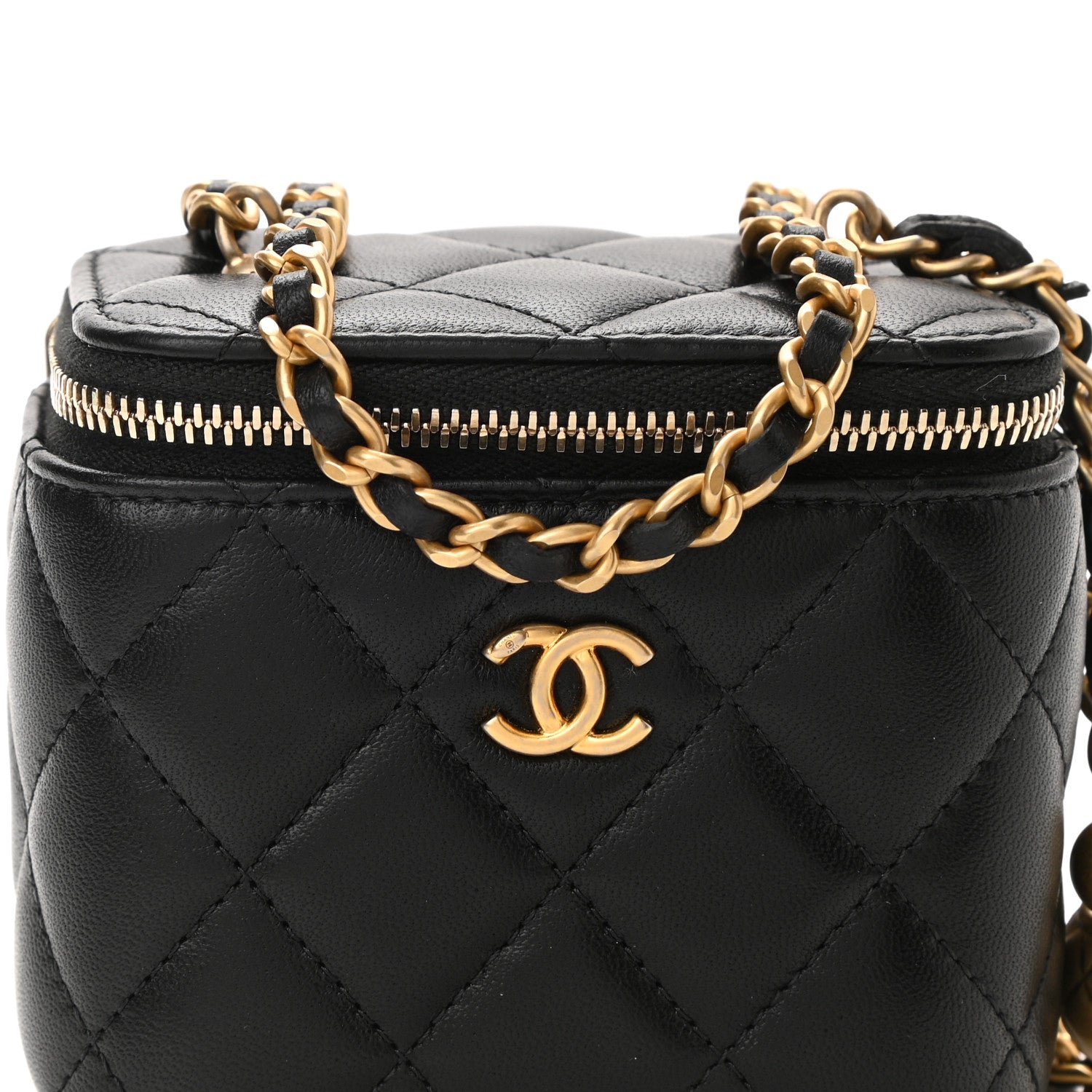 Chanel Lambskin Quilted Mini Pearl Crush Vanity Case With Chain Black 9 of 12