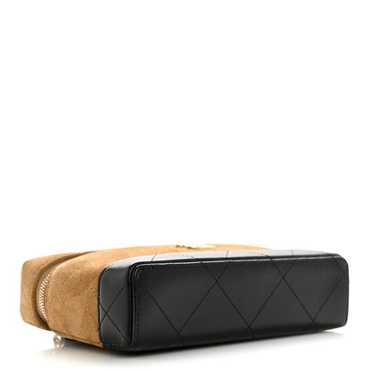 Chanel Suede Calfskin Shiny Lambskin Quilted Top Handle Slim Vanity Case With Chain Beige Black 4 of 11