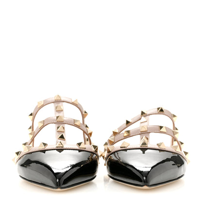 Valentino Garavani Patent Rockstud Flat Cage Mules 37 Black Poudre 3 of 11
