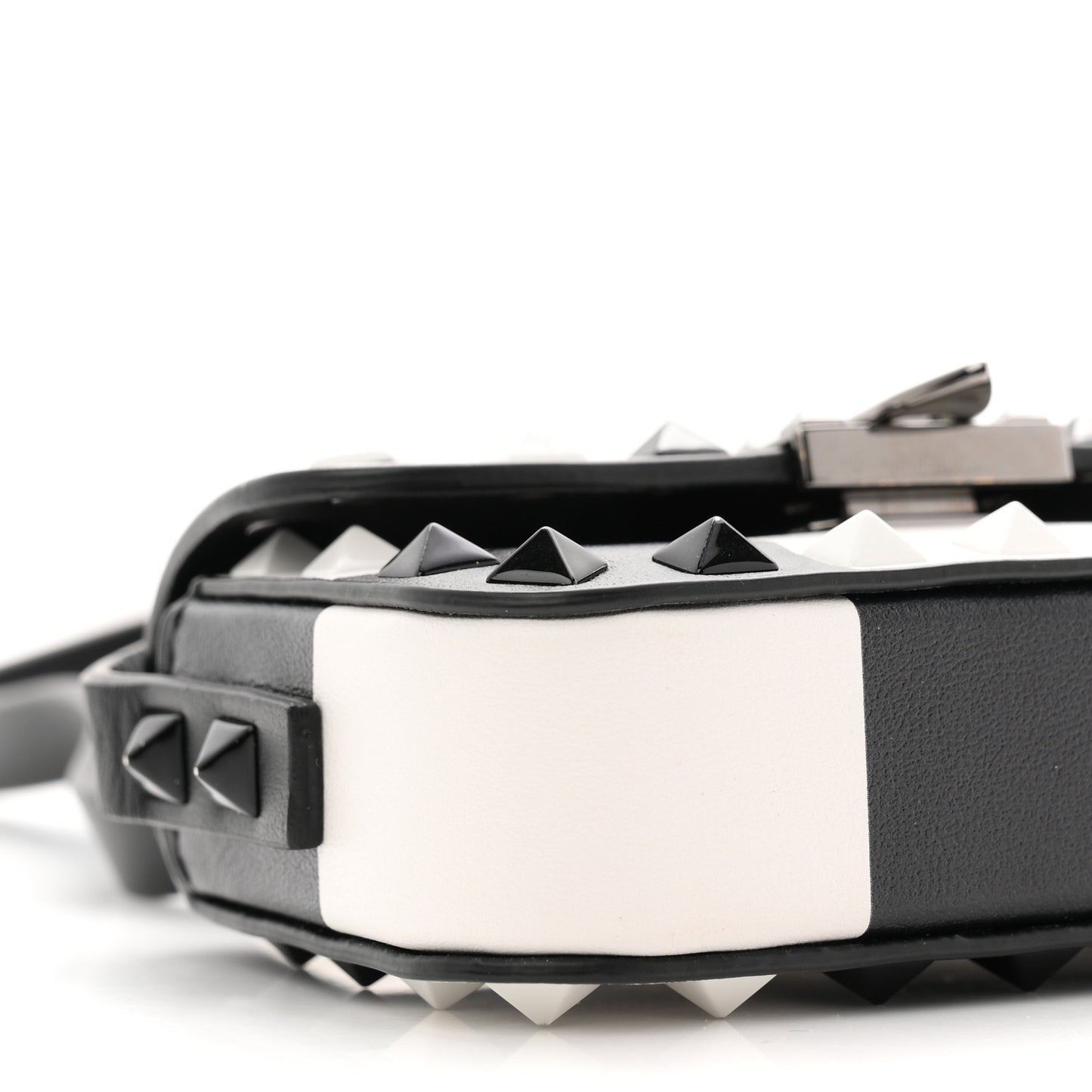Vitello Chess Mini Rockstud Flip Lock Crossbody Bag Black White