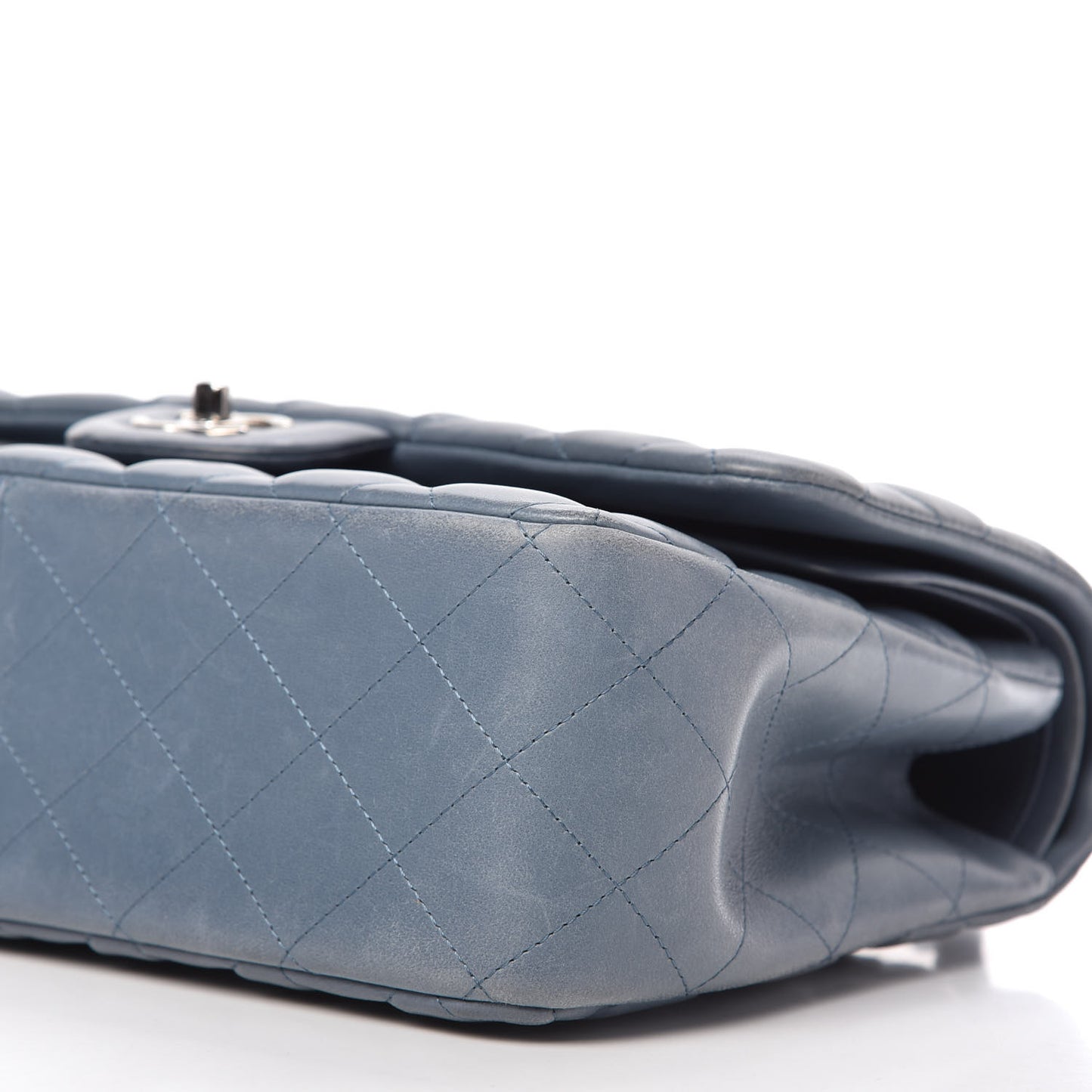 Lambskin Quilted Jumbo Double Flap Light Blue
