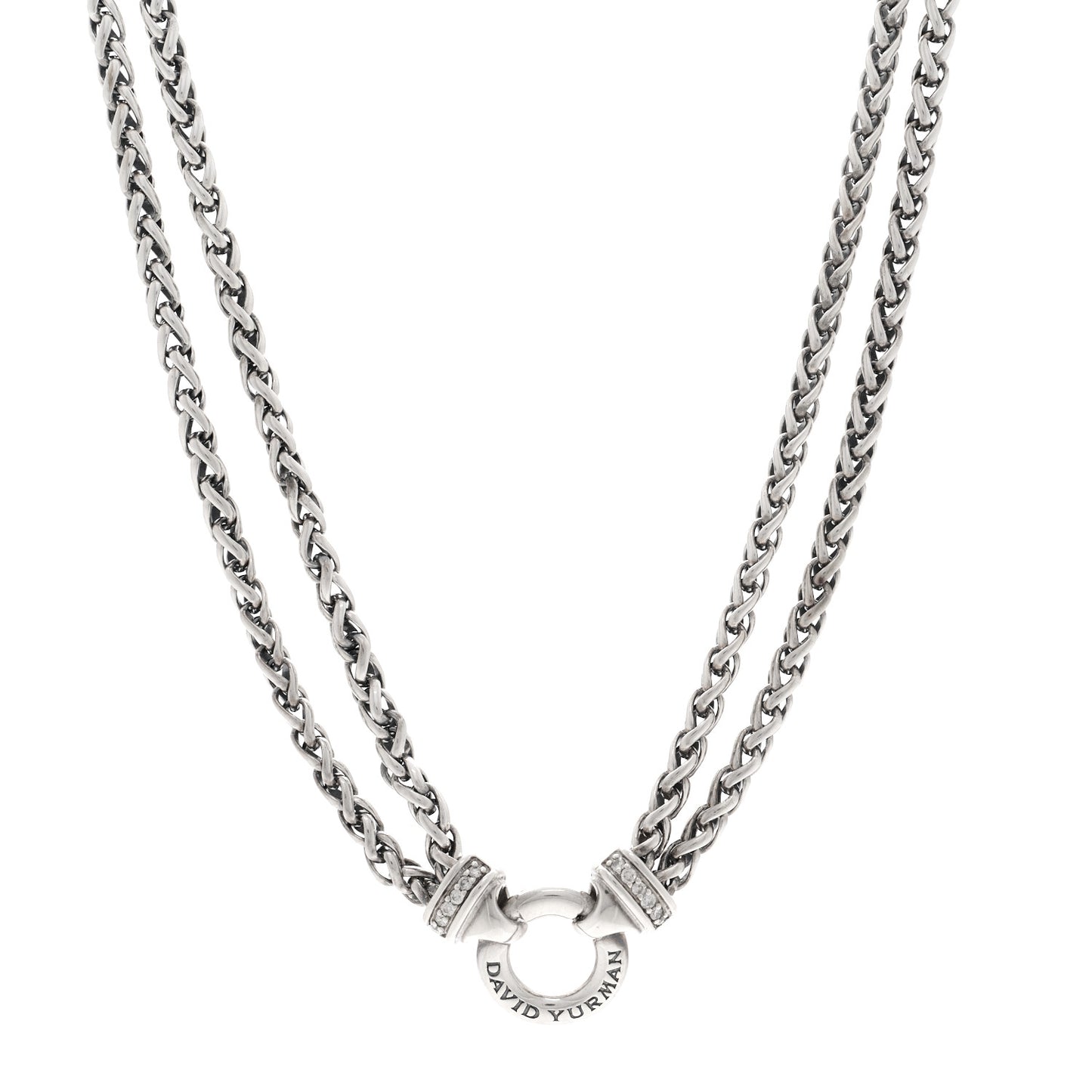 Sterling Silver Diamond 18mm Double Wheat Chain Necklace