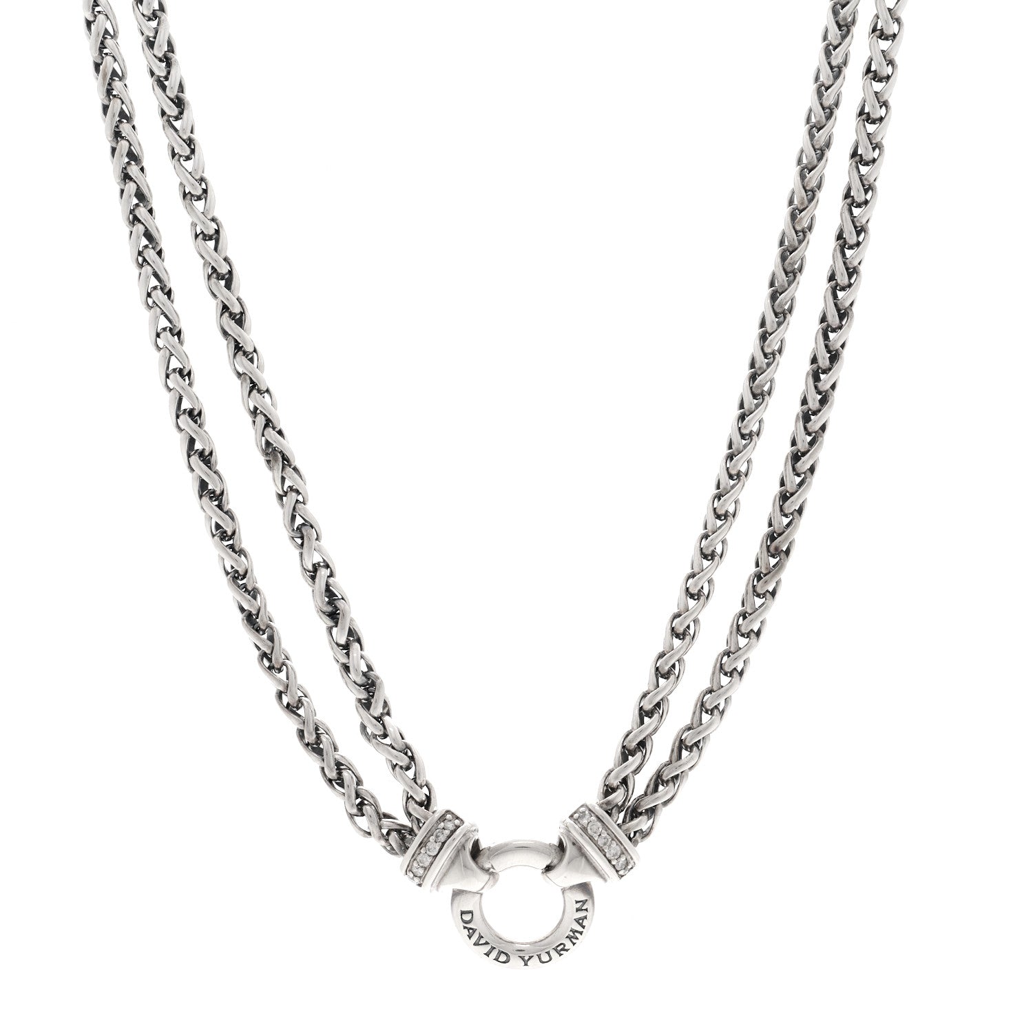 David Yurman Sterling Silver Diamond 18mm Double Wheat Chain Necklace 1 of 4