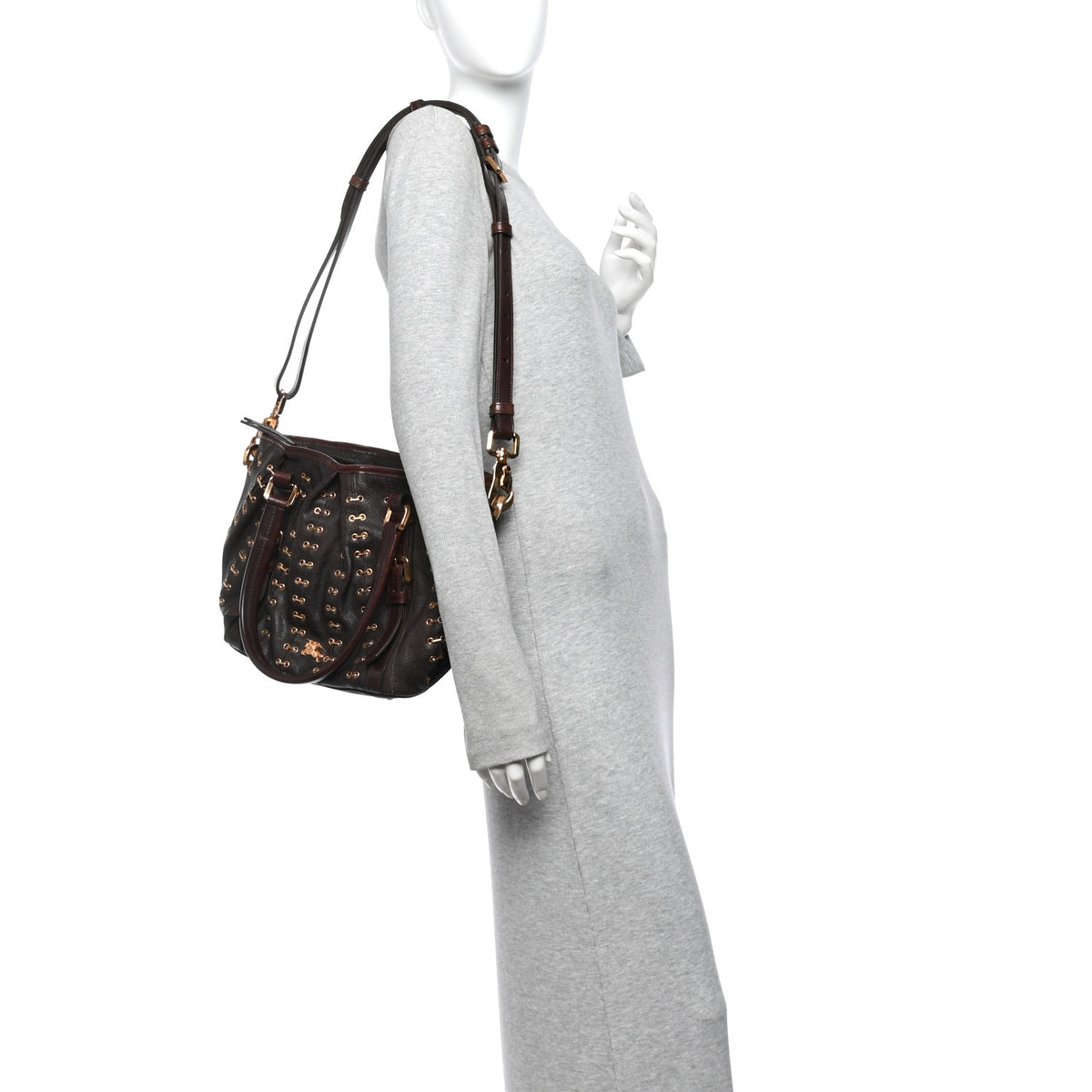 Burberry Calfskin Metal Stitch Lowry Chocolate 2 of 9