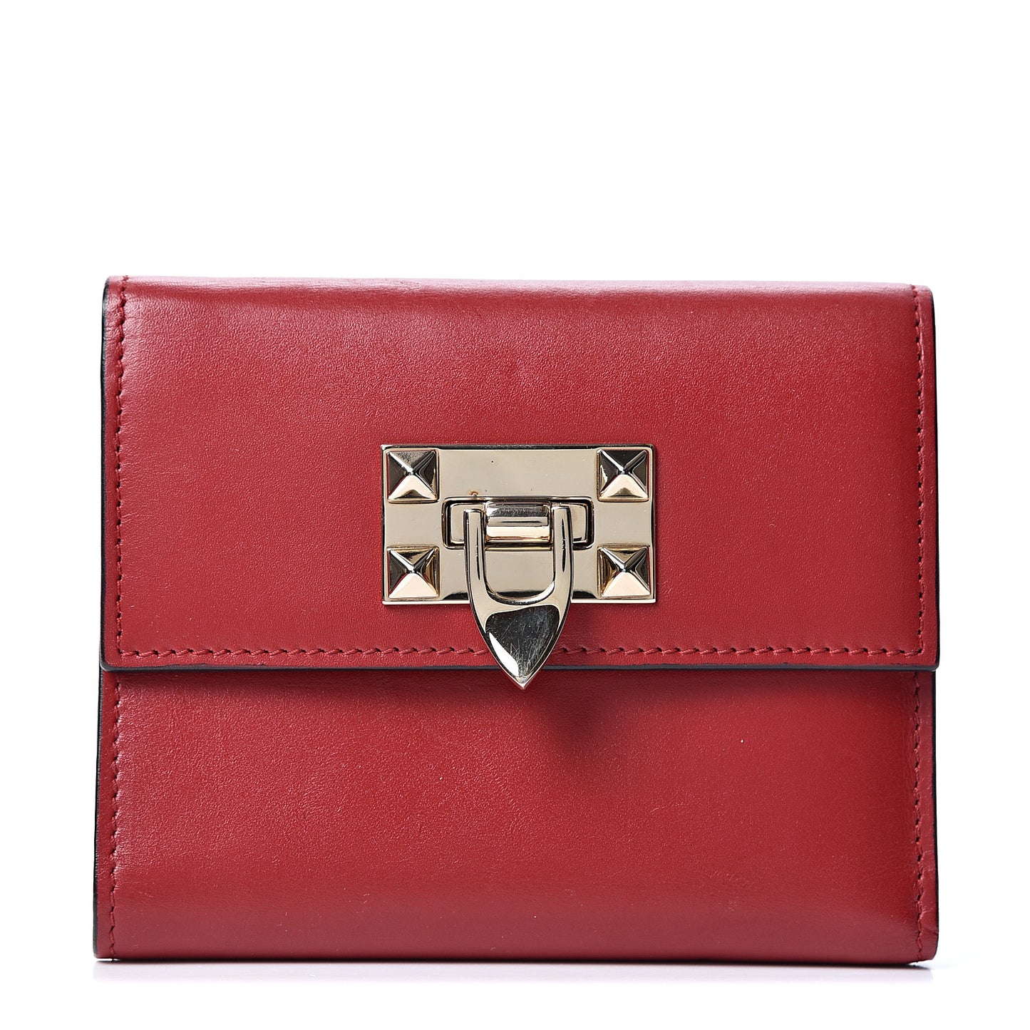 Vitello Rockstud Flip Lock Compact Wallet Red