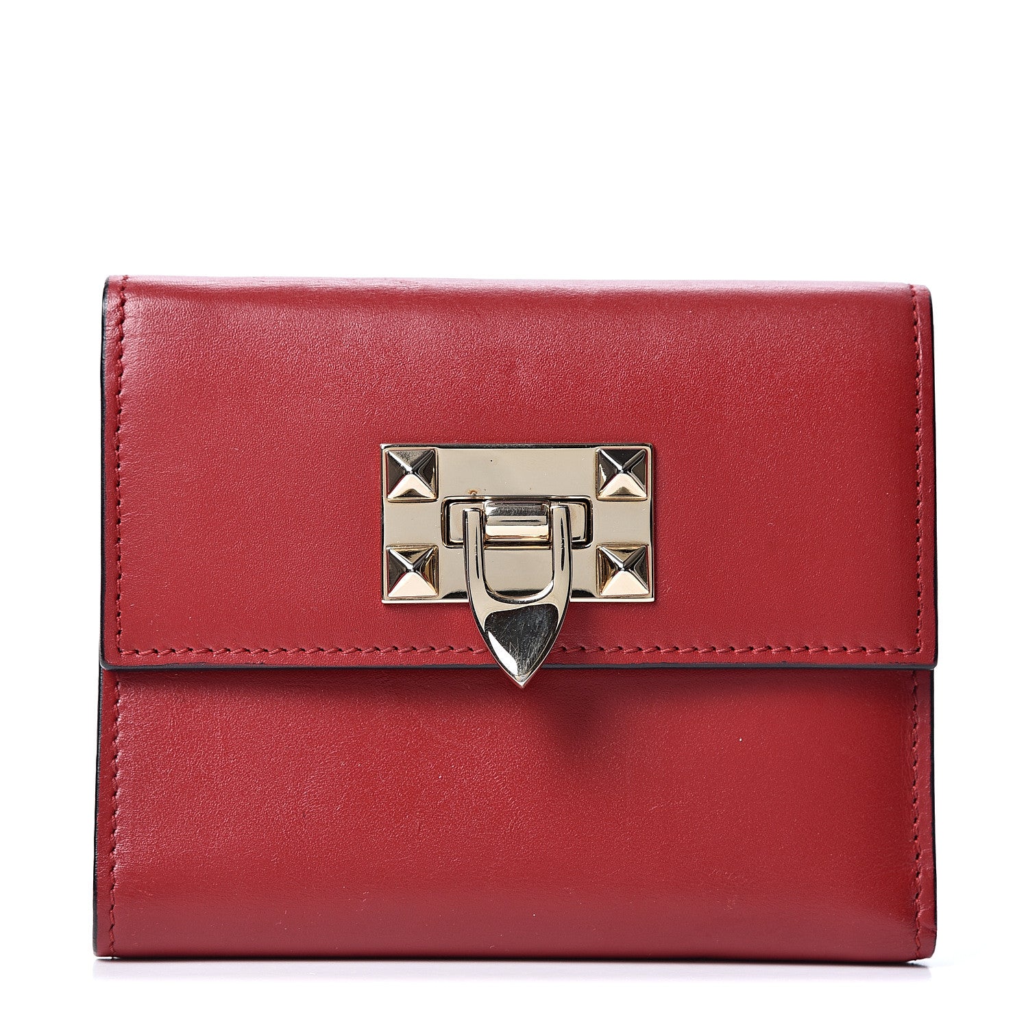 Valentino Garavani Vitello Rockstud Flip Lock Compact Wallet Red 1 of 10