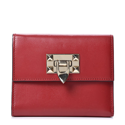 Valentino Garavani Vitello Rockstud Flip Lock Compact Wallet Red 1 of 10