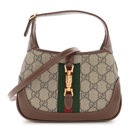 Gucci GG Supreme Monogram Azalea Calfskin Web Mini Jackie 1961 Hobo Beige Ebony Brown Sugar 1 of 11