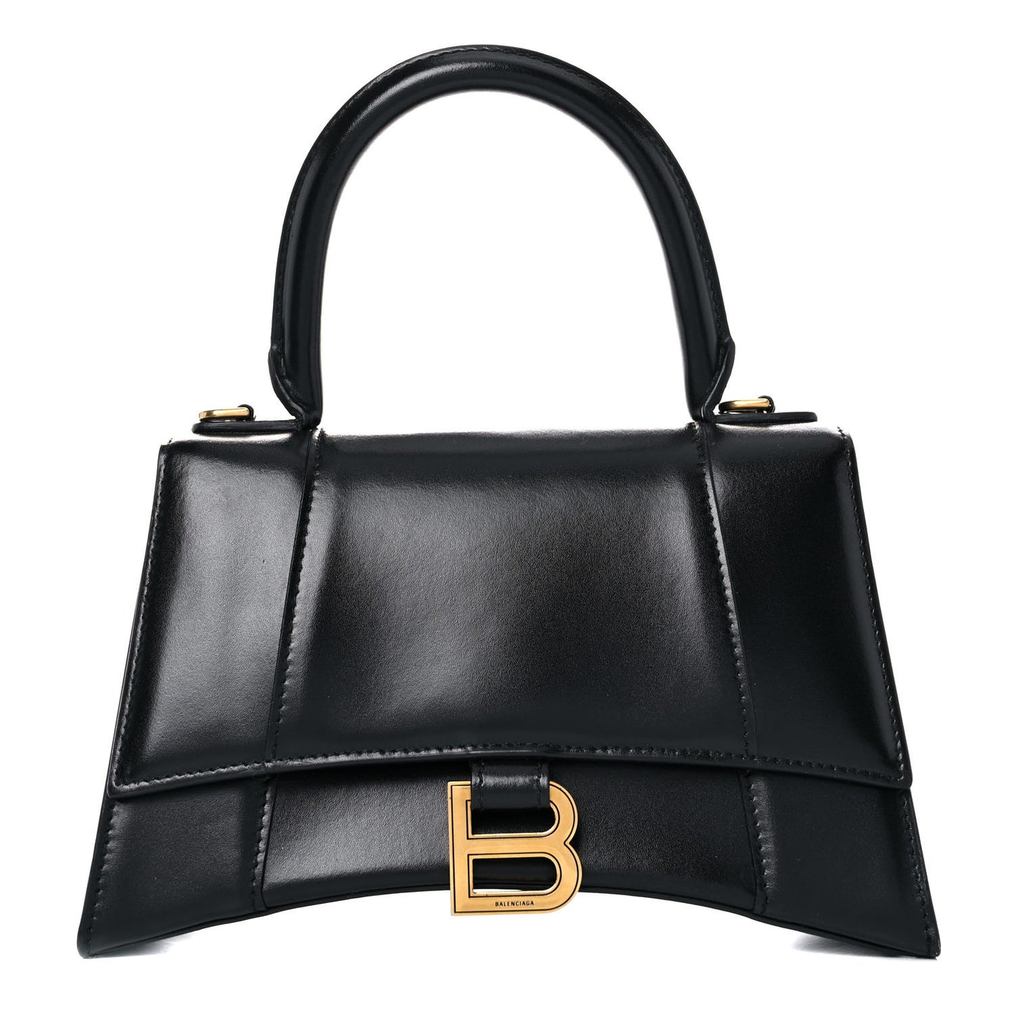 Shiny Box Calfskin Small Hourglass Top Handle Bag Black