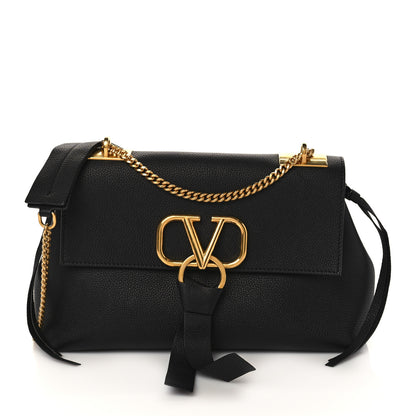 Valentino Garavani Pebbled Calfskin Small VRing Chain Shoulder Bag Black 1 of 6