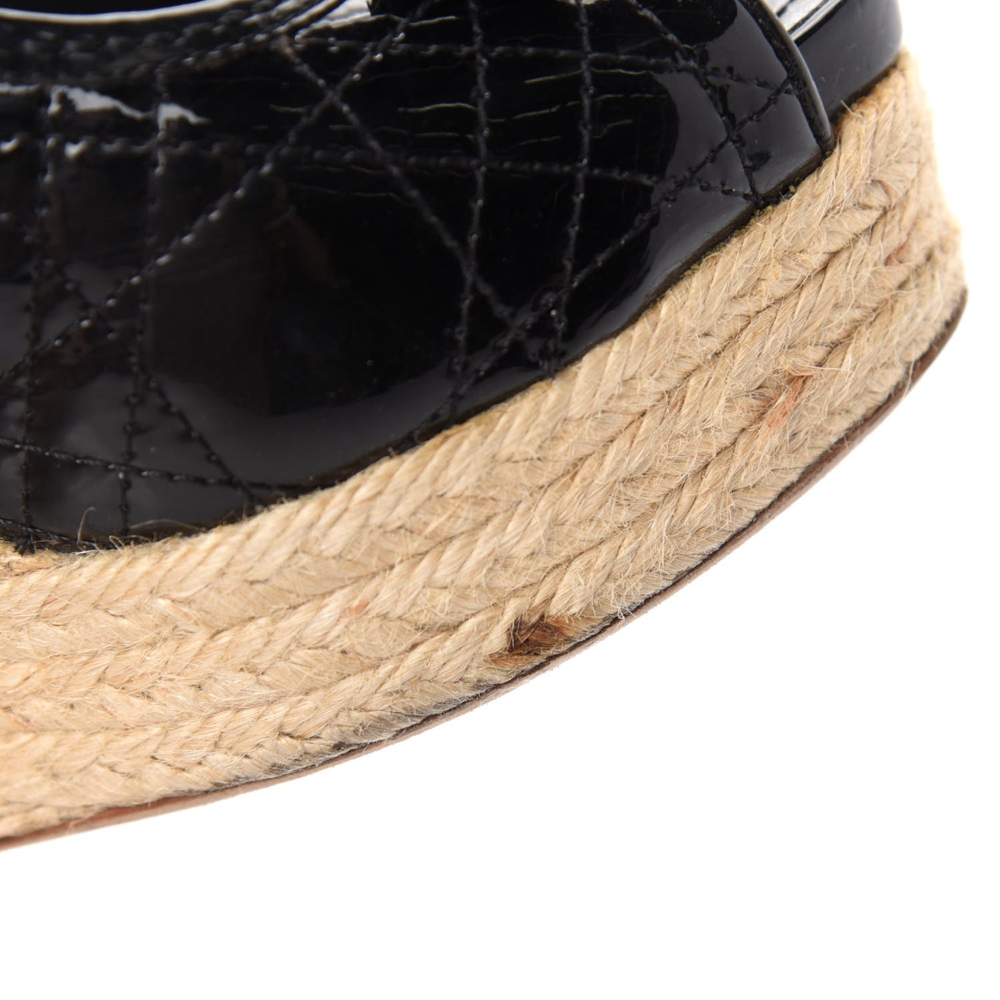 Patent Cannage Ribbon Wedge Sandals 38.5 Black