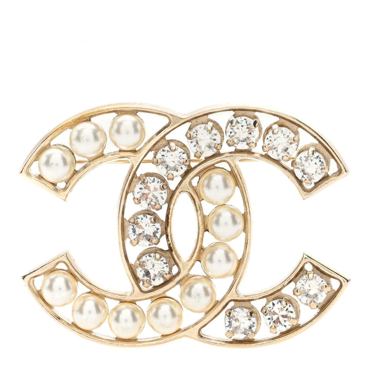 Pearl Crystal CC Brooch Gold Pearly White