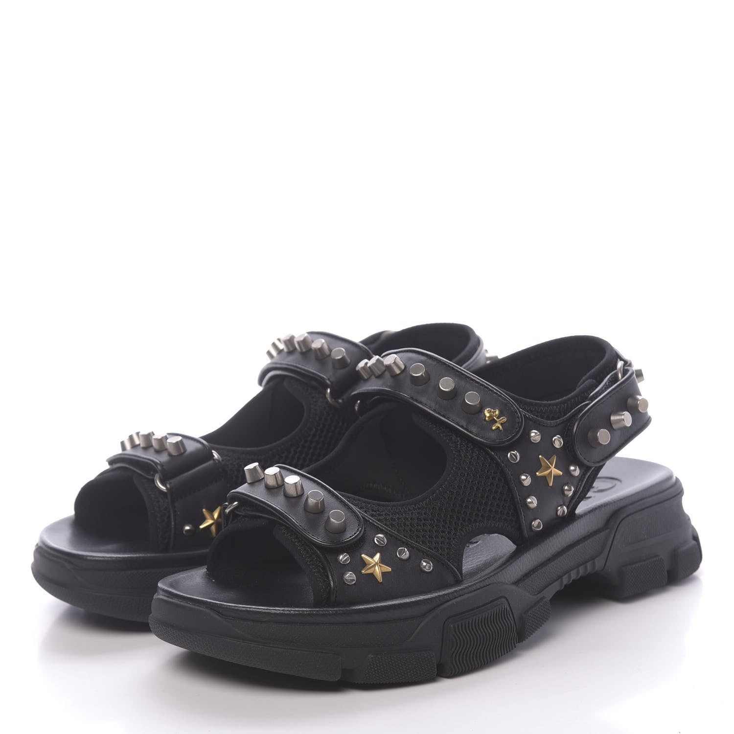 Gucci Nappa Mesh Studded Mens Aguru Sandals 10 Black 3 of 10