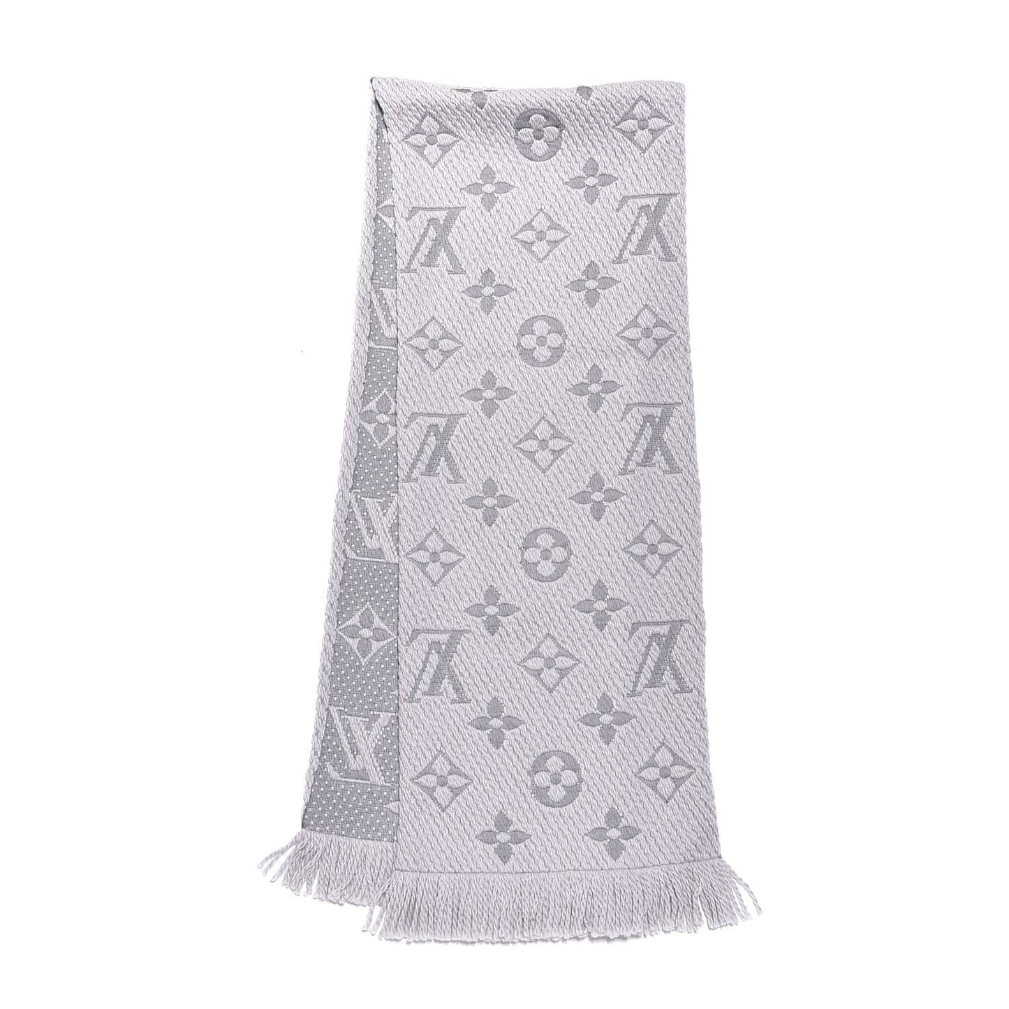 Wool Silk Logomania Scarf Pearl Grey