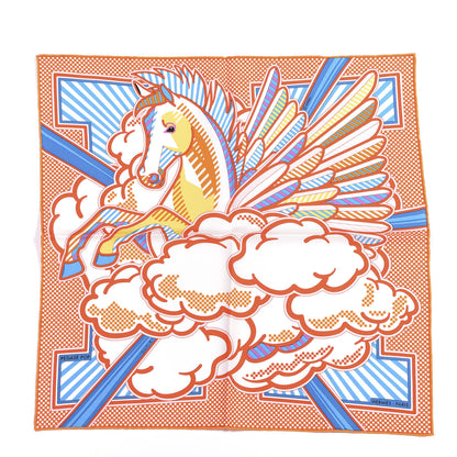 Hermes Silk Pegase Pop Pocket Square Orange Turquoise Jaune 1 of 4