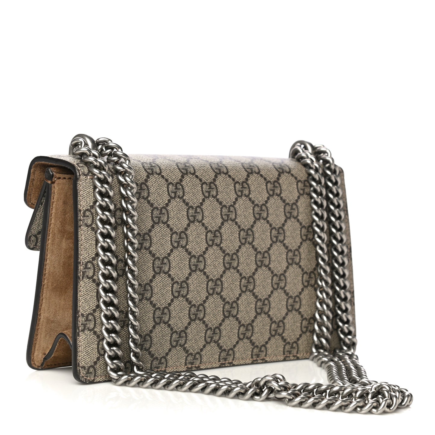GG Supreme Monogram Suede Crystal Small Dionysus Shoulder Bag Beige Ebony Taupe