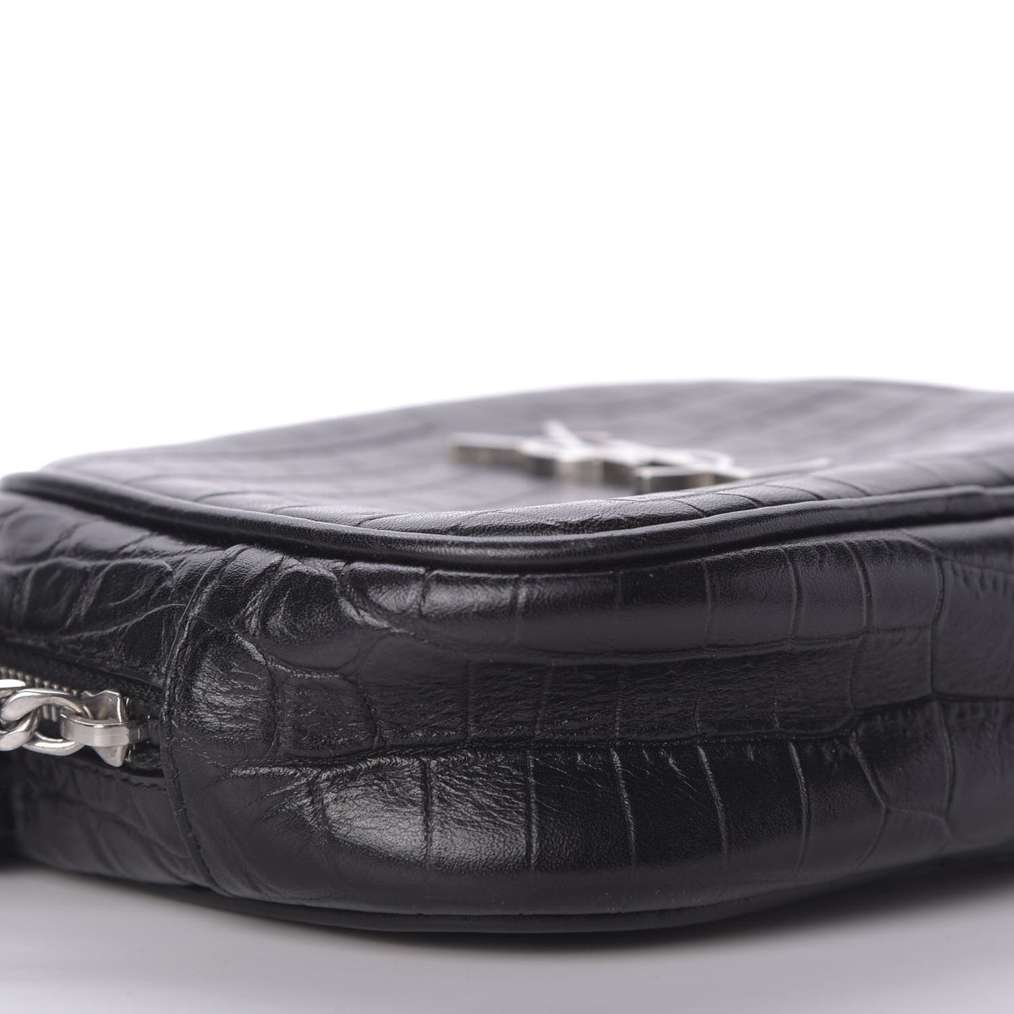 Calfskin Crocodile Embossed Monogram Blogger Bag Black