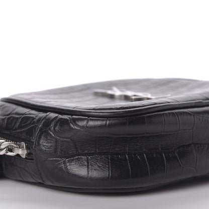 Saint Laurent Calfskin Crocodile Embossed Monogram Blogger Bag Black 6 of 9