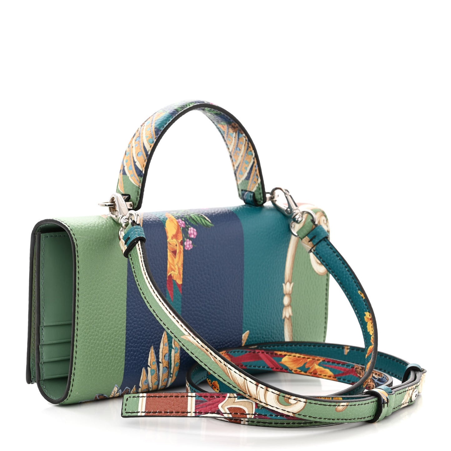 Printed Calfskin Gancini Top Handle Wallet On Chain Multicolor