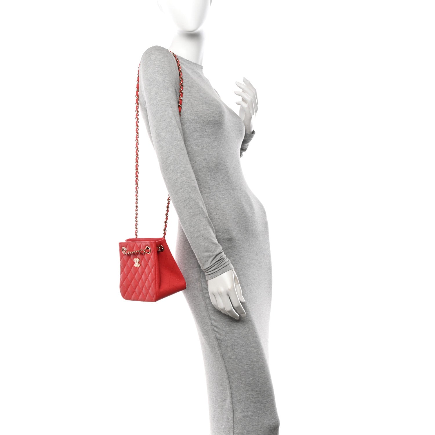 Chanel Caviar Quilted Mini Bucket Bag Dark Pink 3 of 11