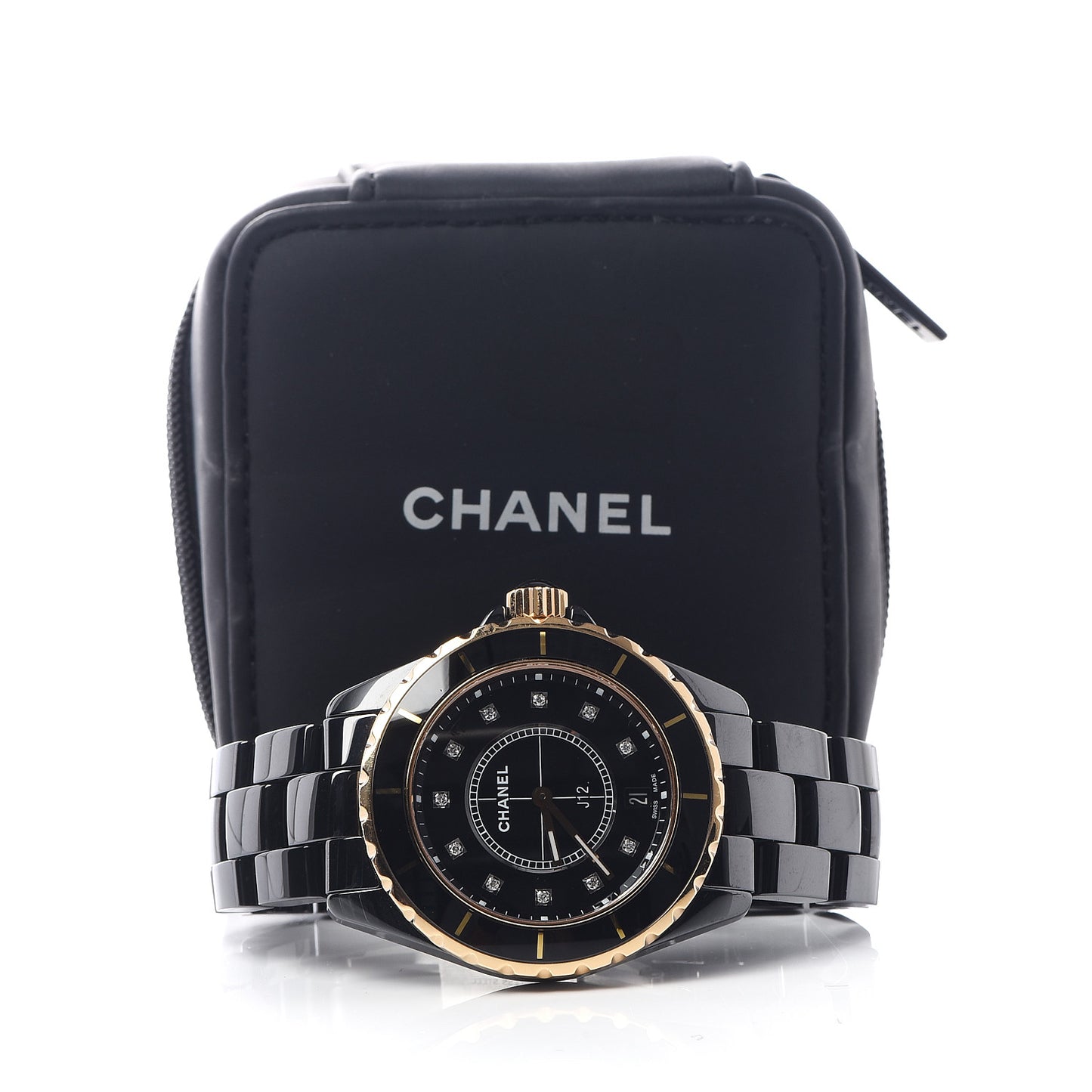 Stainless Steel 18K Yellow Gold Ceramic Diamond 38mm J12 Quartz Watch Black
