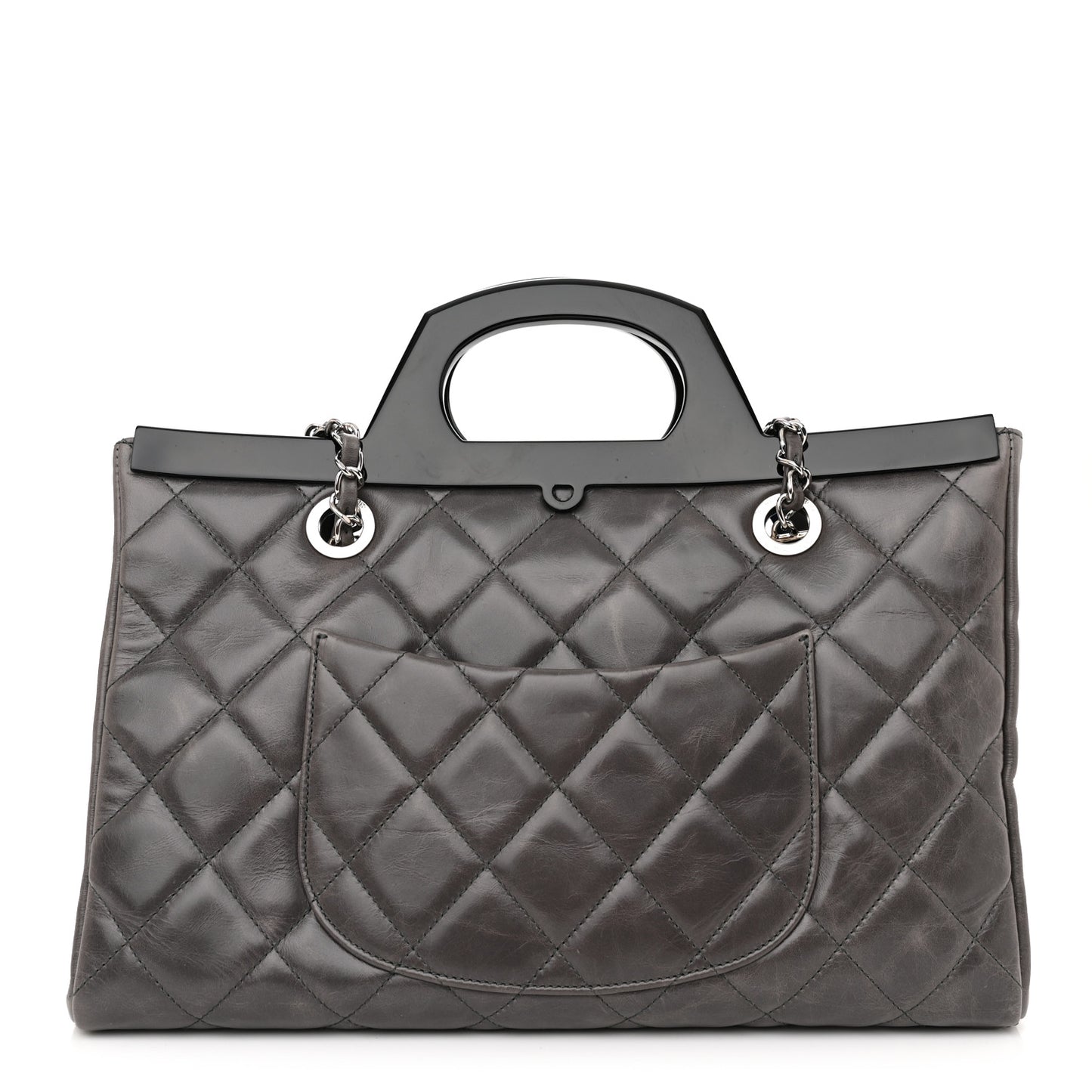 Glazed Calfskin Quilted Small CC Delivery Tote Grey