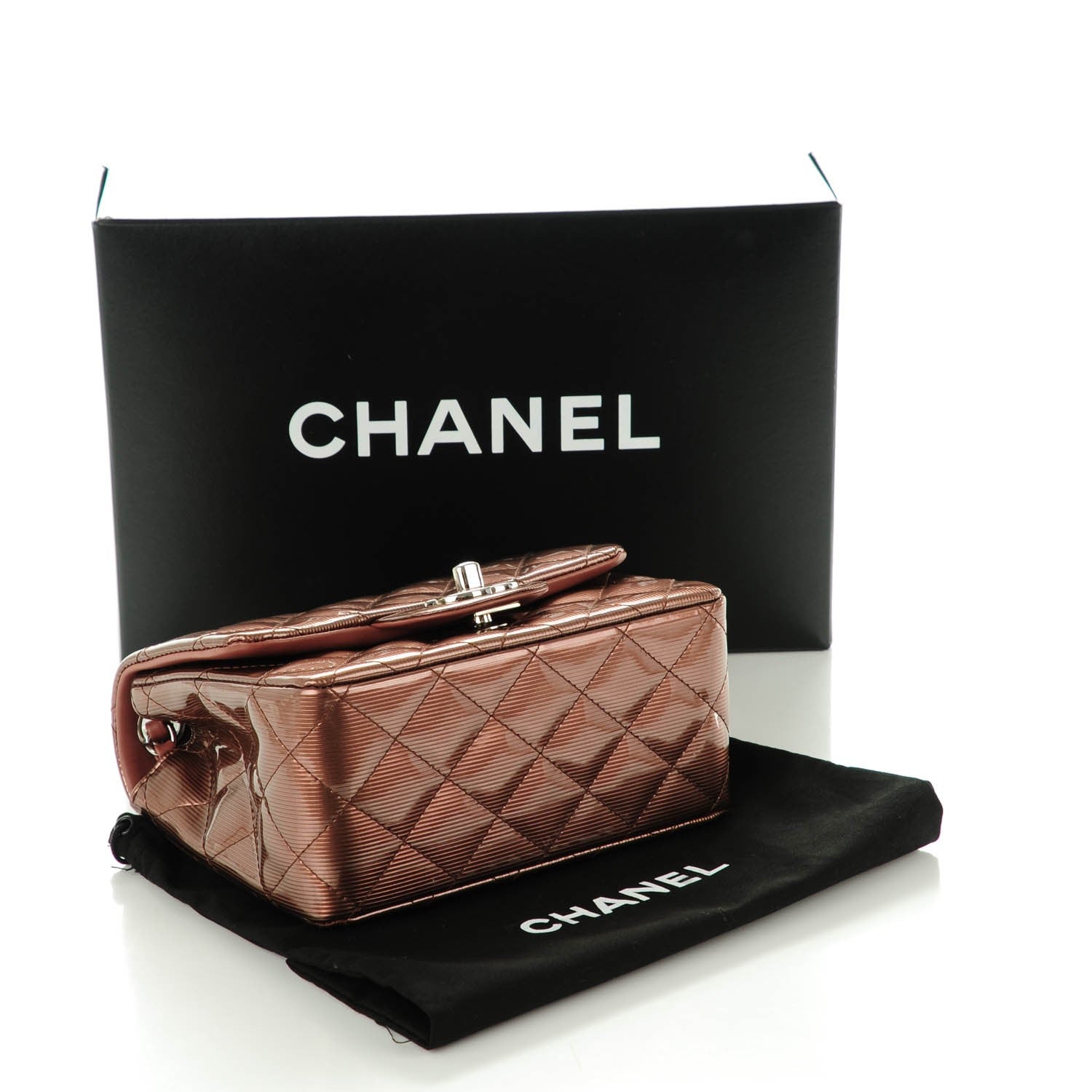 Chanel Striated Patent Quilted Mini Square Flap Pink 4 of 8