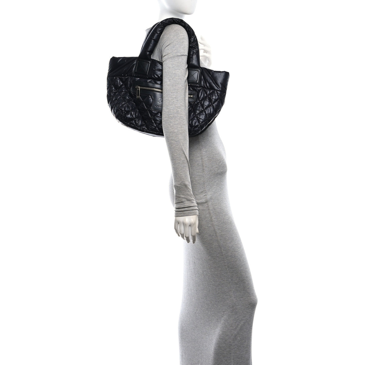 Nylon Quilted Small Coco Cocoon Tote Black