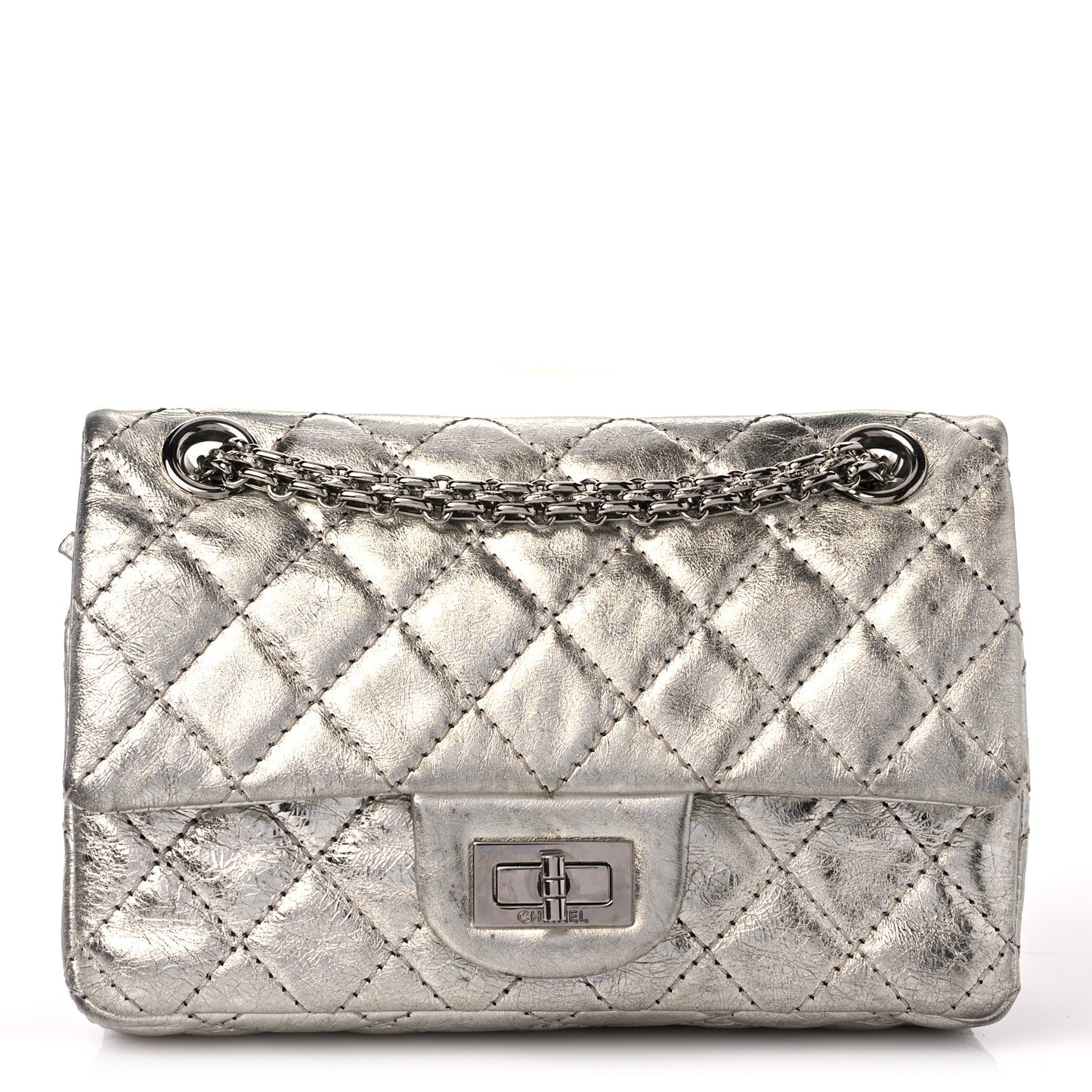 Metallic Aged Calfskin Quilted 2.55 Reissue 224 Flap Silver