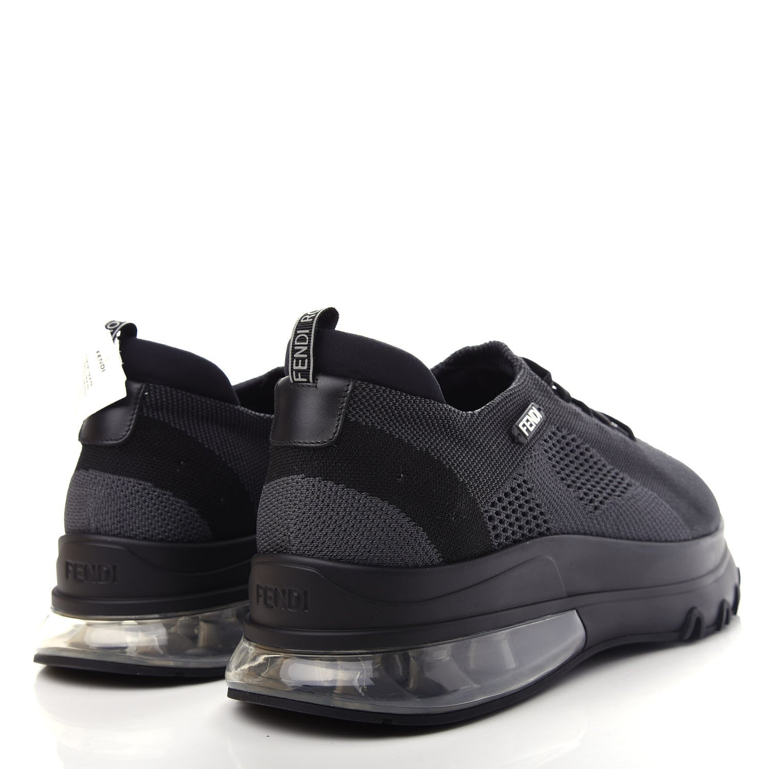 Fendi Jersey Vitello Bi-Color Mens Low Top Sneakers 10 Black Fumo 4 of 11