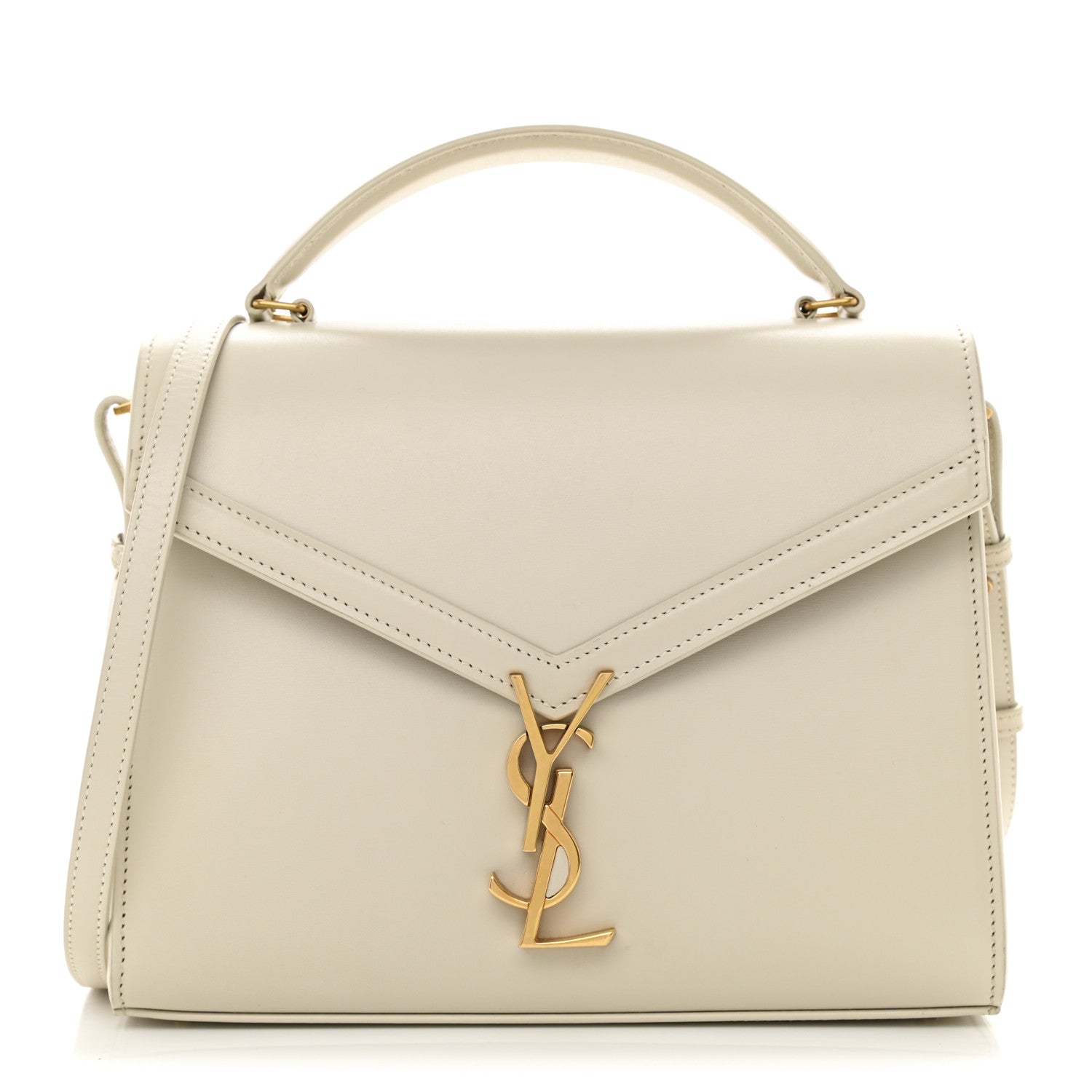 Saint Laurent Smooth Calfskin Medium Classic Monogram Cassandra Top Handle Crema Soft Rouge Legion 1 of 11