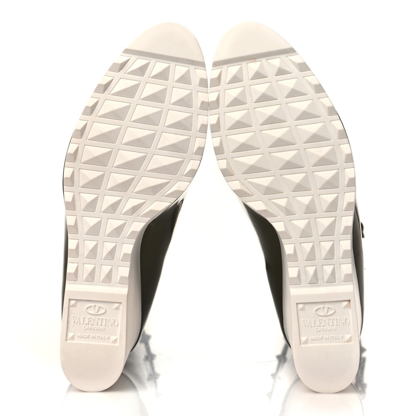 Patent Rockstud Knee High 15/100mm Wedge Boots 38 Lichen White