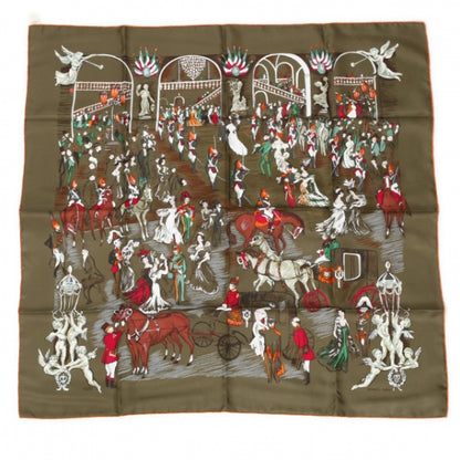 Hermes Silk Soiree De Gala Scarf 90 Kaki 1 of 7