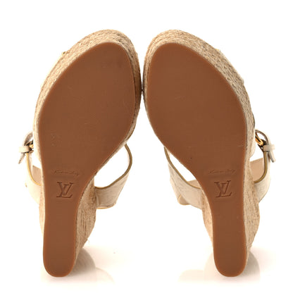 Louis Vuitton Calfskin Monogram Embossed Espadrille Wedge Sandals 36 White 7 of 15