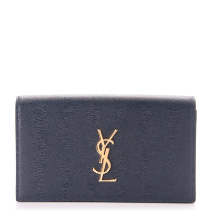 Saint Laurent Grain De Poudre Classic Monogram Clutch Navy 1 of 7