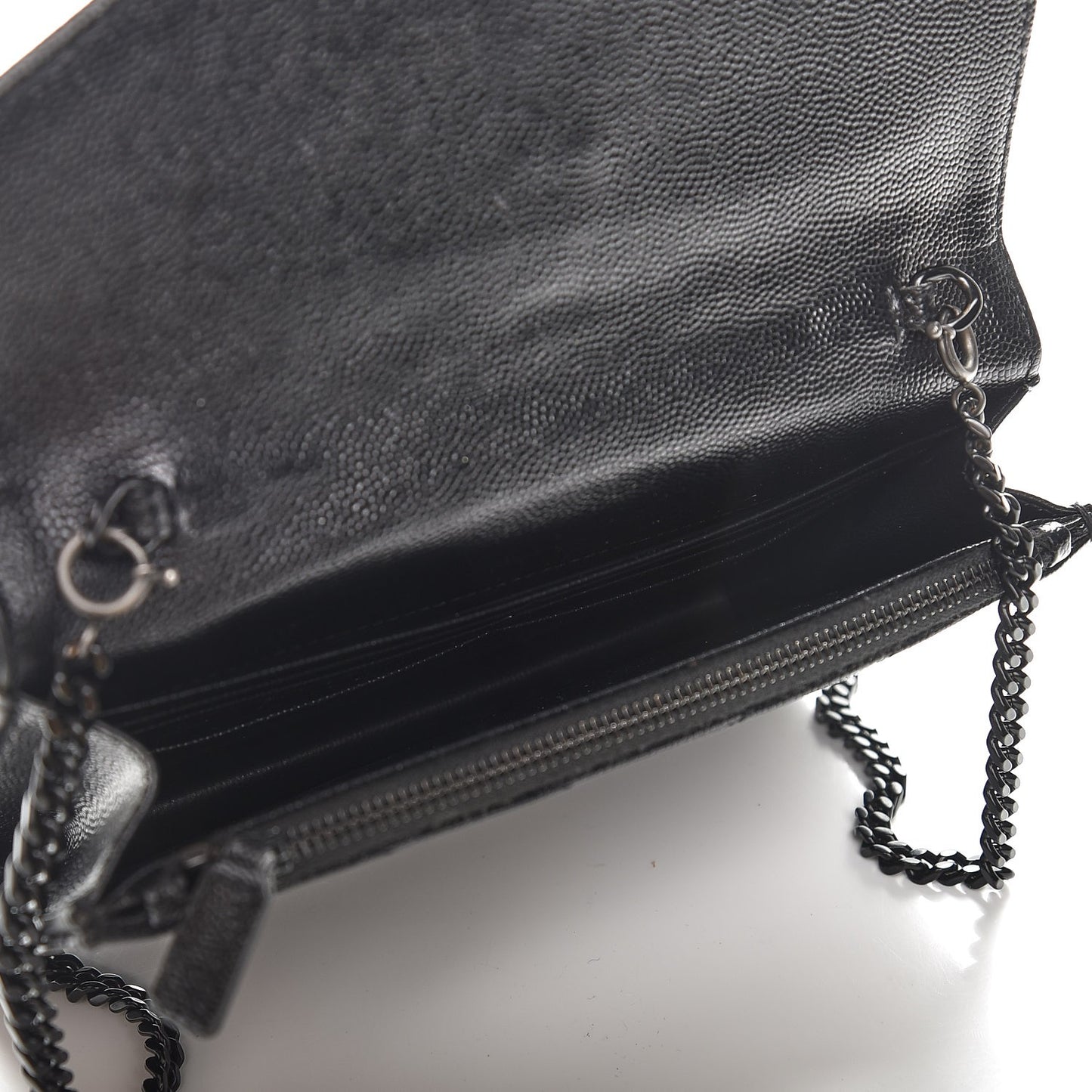 Grain De Poudre Matelasse Chevron Monogram Envelope Chain Wallet Black