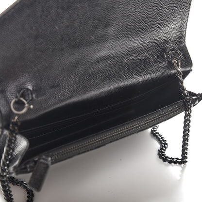 Saint Laurent Grain De Poudre Matelasse Chevron Monogram Envelope Chain Wallet Black 5 of 7