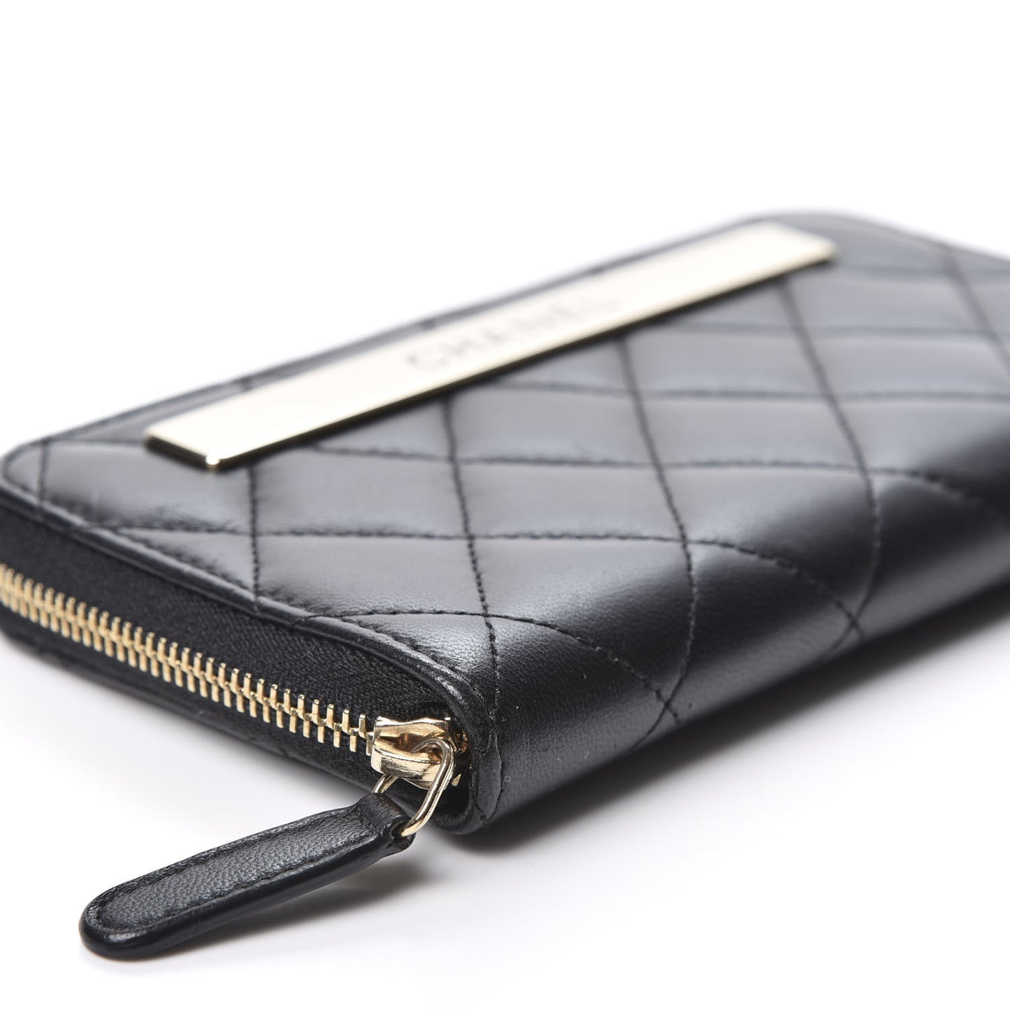 Lambskin Quilted Small Trendy CC Zip Around Wallet Black