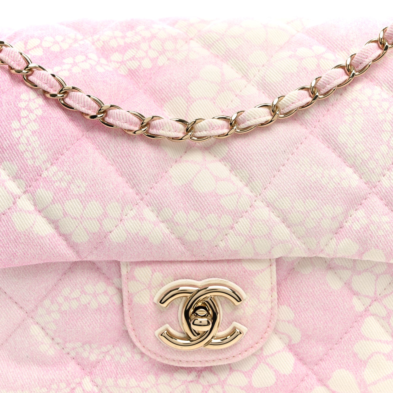 Chanel Printed Denim Quilted Maxi Single Flap Bag Pink White 8 of 10