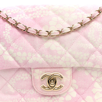 Chanel Printed Denim Quilted Maxi Single Flap Bag Pink White 8 of 10