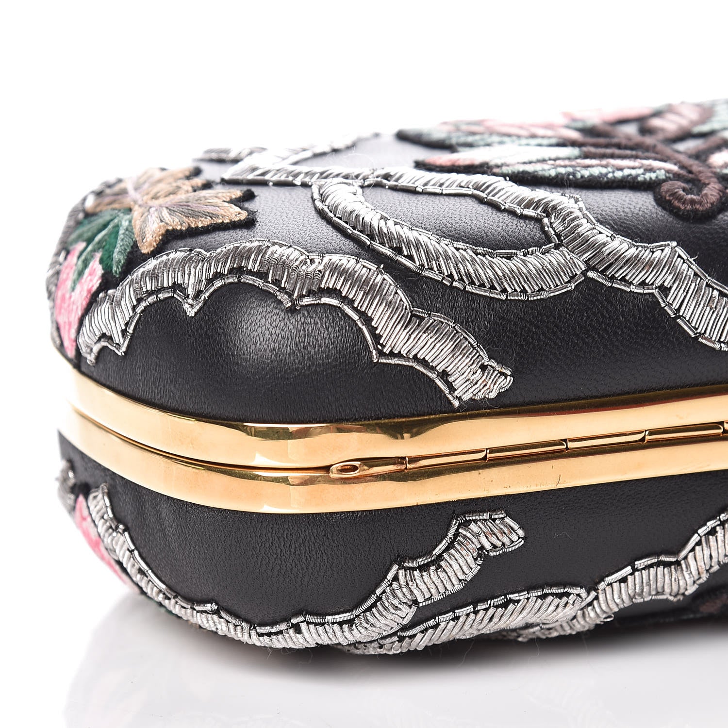 Alexander McQueen Nappa Embroidered Flower Queen and King Skull Box Chain Clutch Black Multicolor 8 of 9