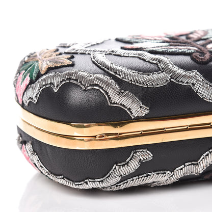 Alexander McQueen Nappa Embroidered Flower Queen and King Skull Box Chain Clutch Black Multicolor 8 of 9